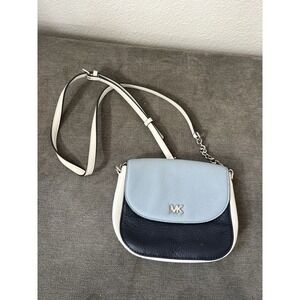 Michael Kors Tri Color Blues White Signature Half Dome Crossbody Purse Bag